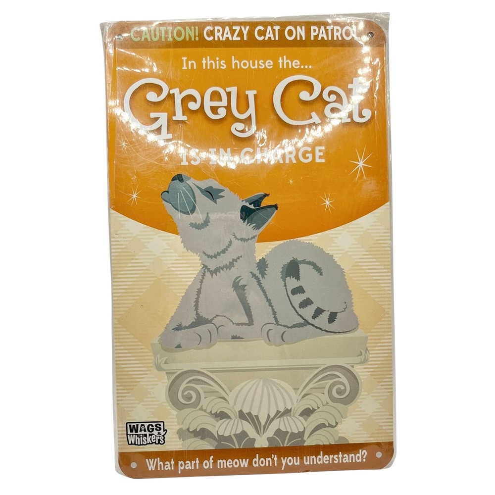 🆕 Wags n’ Whiskers Grey Cat “Beware of the Cat” Tin Sign